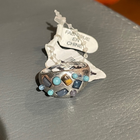 Free People Turquoise Tortoise Silver tone Stone Dome Ring, Size 7, NWT! - Picture 11 of 16